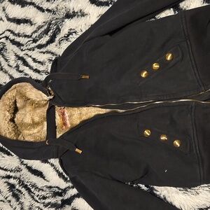 RARE Y2K Juicy Couture Black Long Sleeve Zip-up Faux Fur Lined Jacket
